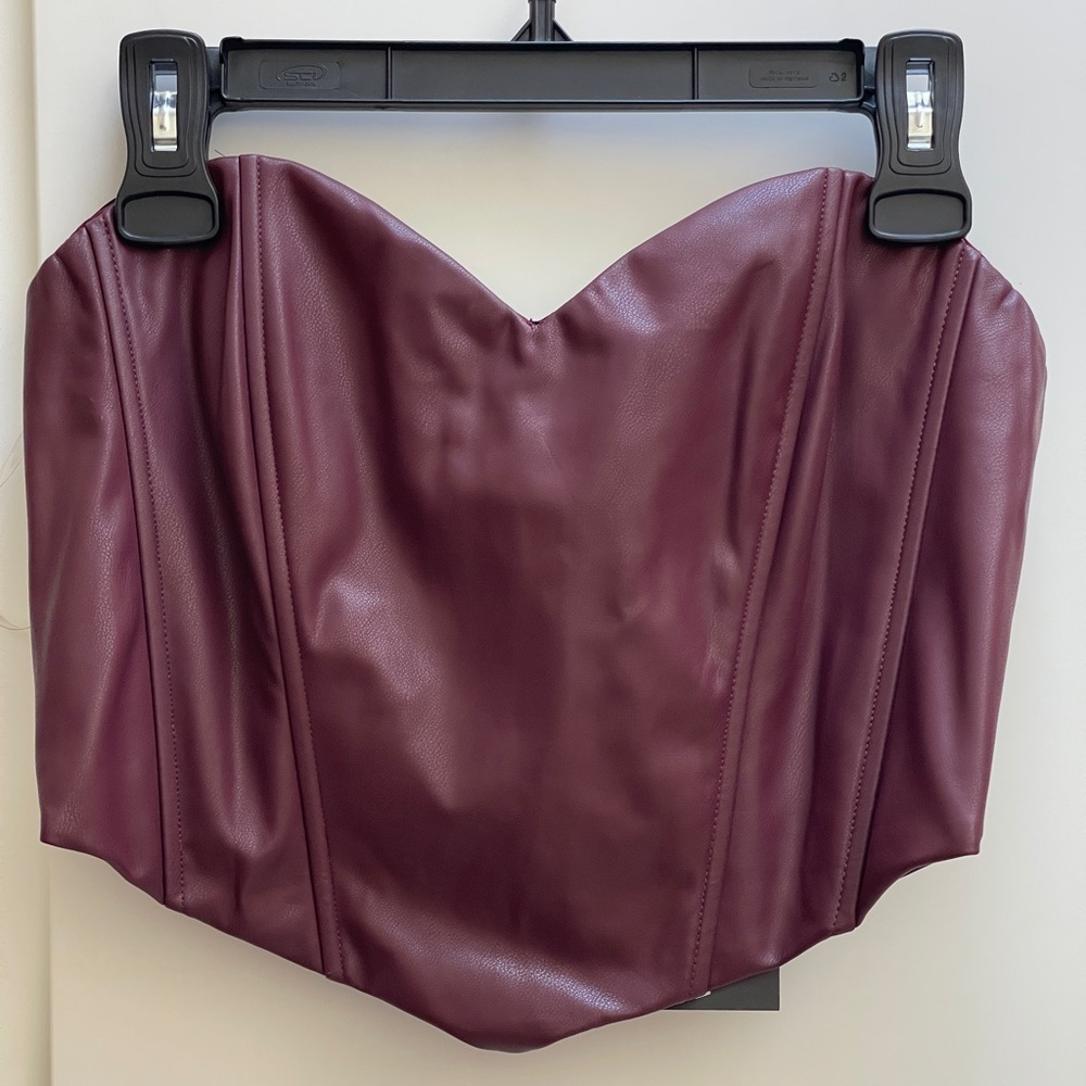 NWT Fashion Nova Maroon Faux Leather Zip Corset Top